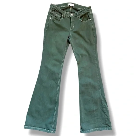 Garage Women's Juniors Green Low Rise Flared Jeans Size 7 - Picture 3 of 11